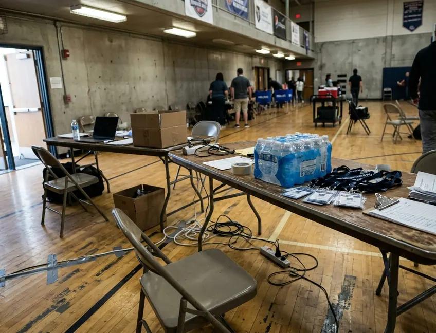 Athletic facility or training space near the Hilton team staging area, raw sensor capture